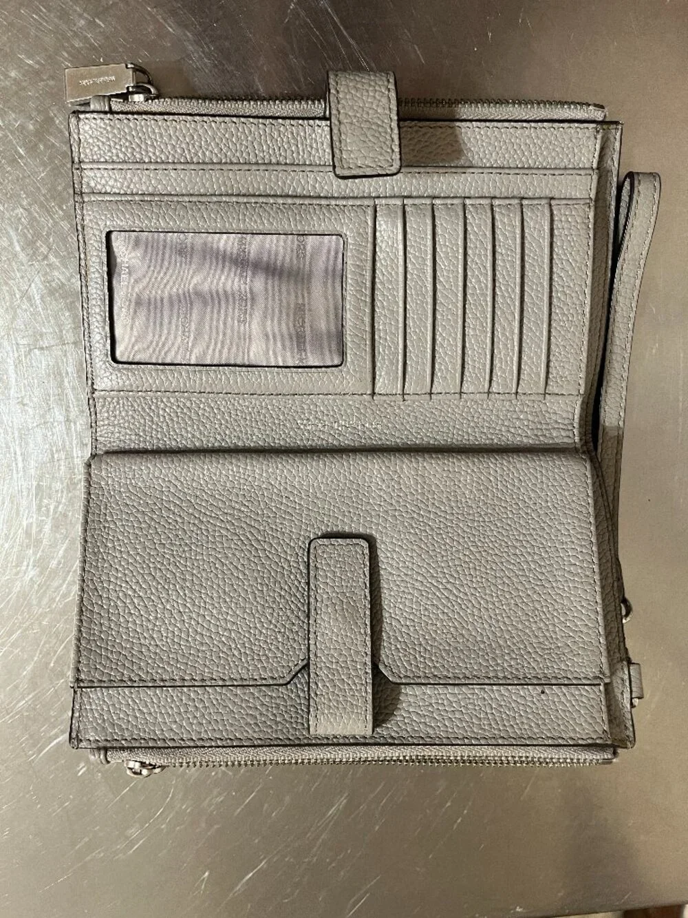 MICHAEL KORS Bi Fold Pebbled Leather Gray Wallet Wristlet